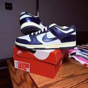 Nike Dunk Low PRM Sneakers Midnight Navy and White Size 10